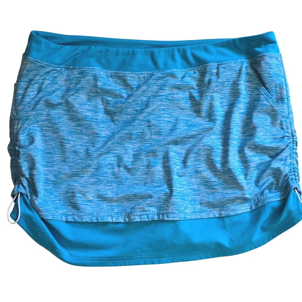 Adidas Puremotion Womens Skort Sz Large Ruching Blue Marled Athletic Golf Tennis